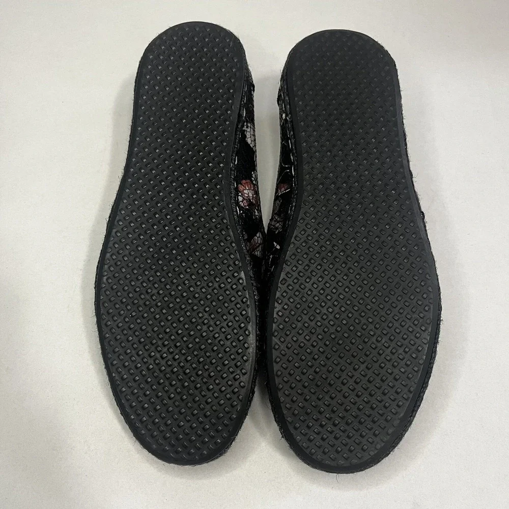 TOMS Alargata Women Floral Leather Flats 6W Black Slip On Espadrille Shoes Comfy